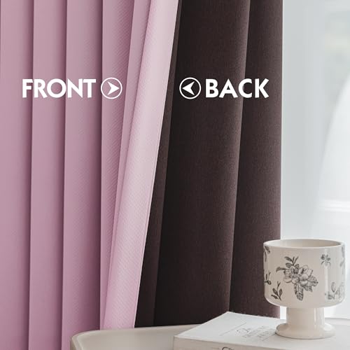 Image of FMFUNCTEX 100% Blackout Blush Pink Curtains 84 Inches for Bedroom, 2 Panels