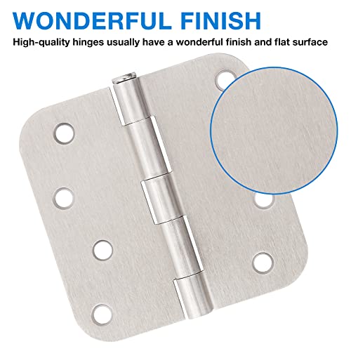 12 Pack Nickel Door Hinges Brushed Nickel 4 Inch Exterior/Interior/Front Door Hinge 4 Inch Silver 5/8"Radius Corner Residential Door Hardware Non-Removable Indoor Door Hinges 4"X4"Heavy Duty 8 Holes #TOP2