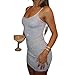 Naileksi Women Glitter Knit Bodycon Mini Dress Spaghetti Strap Sheer Short Dress Party Sparkle See Through Cami Dress Silver