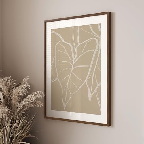 Image of FLYJOE 22x28 Oak Wood Picture Frame with Mat for 18x24, 22 by 28 USA-Sourced Natural Solid Wooden Poster Frame for Wall Display, Tempered Real Glass, Hanging Hardware Included, Walnut Color