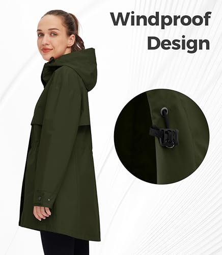 wantdo Women's Lightweight Rain Jackets Waterproof Long Raincoats with Hood Trench Coats Windbreaker3