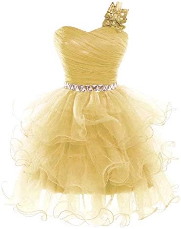 Lilibridal Women's Beaded Puffy One Shoulder Homecoming Pageant Formal Short Dress 4 Yellow