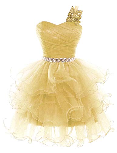 Lilibridal Women s Beaded Puffy One Shoulder Homecoming Pageant Formal Short Dress 16W Yellow