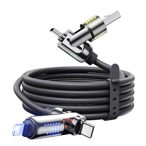 MAGIC JOHN Cable USB-C 4 en 1 de 240 W, Cable de Carga Rápida y Sincronización de Datos, Compatible con iPhone, iPad, Samsung, Ordenadores Portátiles, Carga Múltiple, 1,2 m, Negro