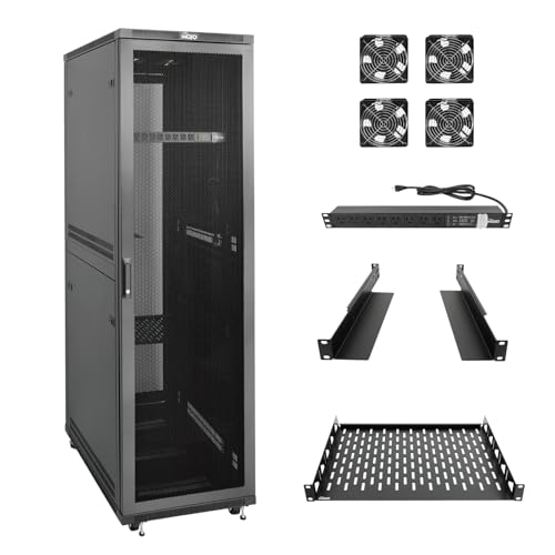 Image of Tecmojo 42U Server Rack Network Cabinet 39.4 inch D x 23.6 inch W, Locking Data Cabinet Enclosure for 19 inch Server, Networking, AV & IT Equipment, Mesh Door, Black