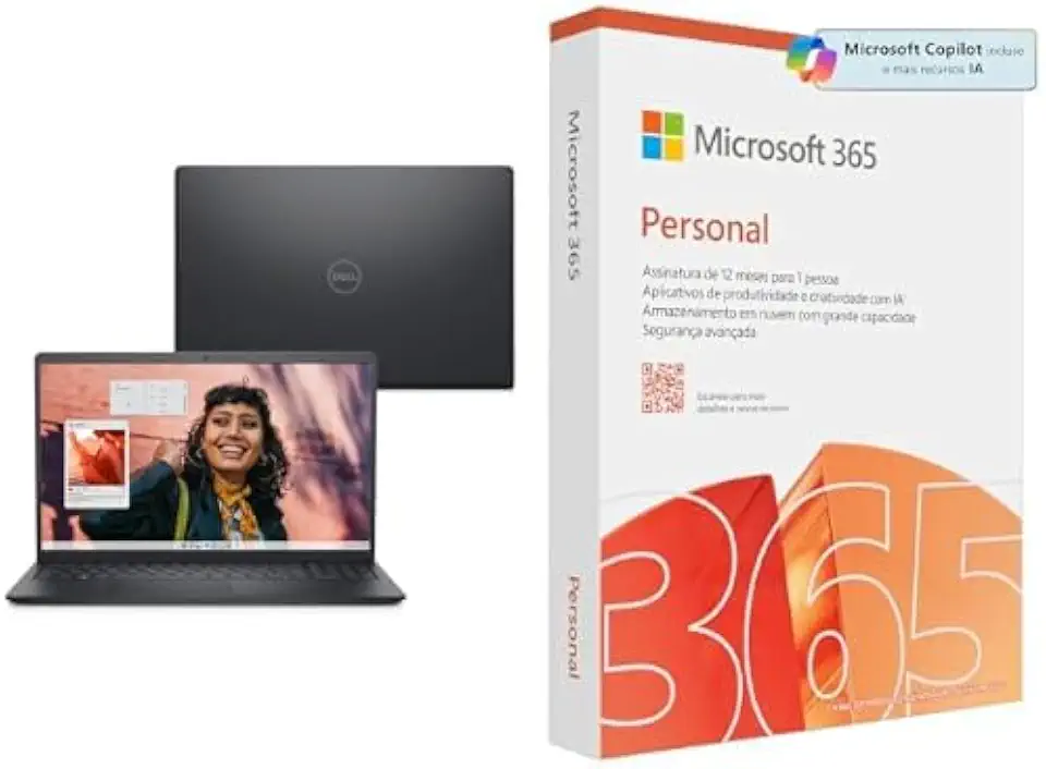Notebook Dell Inspiron i15-i3100-A15P 15.6" Full HD Intel Core 3-100U 8GB 512GB SSD Win Home Preto Carbono + Microsoft 365 Personal