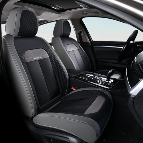 Image of FLORICH Full Set Car Seat Covers 5pcs, Breathable Waterproof Nappa Leather Seat Covers, Gary Seat Covers, Automotive Interior Cover Universal for Cars SUV Truck Sedan - Gary (Grey, Fullset)