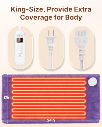 Image of RENPHO Electric Heating Pads with 10 Heat Settings, Heating Pad for Back & Period, FSA Eligible HSA Store, Birthday Gifts for Women Men, ETL Certified, Auto Shut Off, 12 inch x 24 inch Violet