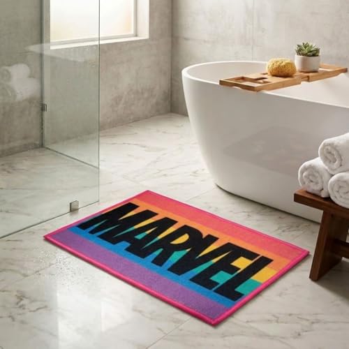 Image of Athom Living Premium Anti Slip Printed Kids Bathmat, Durable Nylon Fabric, Soft Texture, Easy to Clean, Stylish Home Decor Mat for Doorway & Kids Room, 37x57 cm, Multicolor (Marvel-Rainbow Colour)