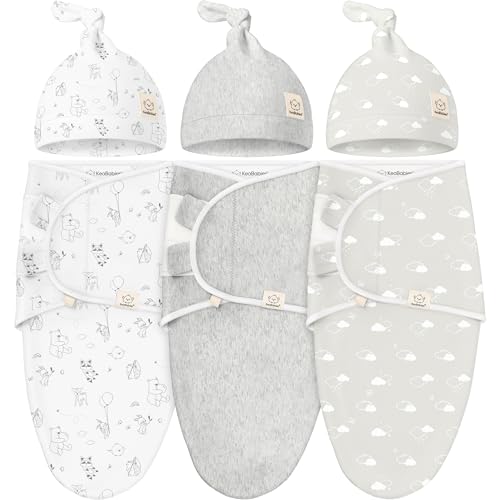 Image of KeaBabies 3-Pack Organic Swaddles for Newborns Girls, Boys with Hats - Soft Cotton Baby Sleep Sacks 0-3 Months, Breathable Baby Hats and Swaddles 0-3 Months, Newborn Essentials Must Haves (Aspire)