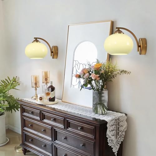Image of Vintage Green Glass Wall Sconce Brass Gold Wall Light Fixture Hardwired Mid Century Modern Bathroom Vanity Light Fixture