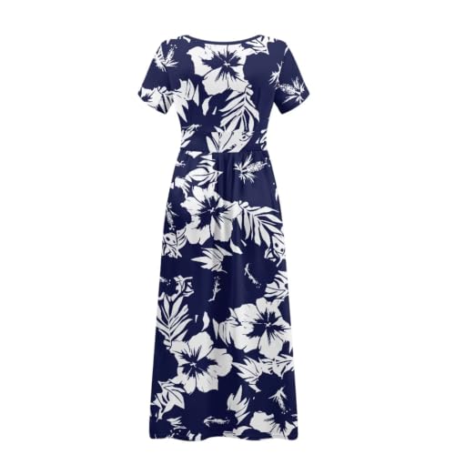Image of Women's Fall Summer Short Sleeve Ankle Length V-Neck Party Dress with Pockets Size S-3XL