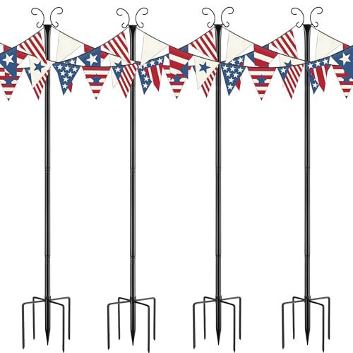 Urban Deco 4 Packs 3M String Light Pole Festoon Light Pole Upgraded Thickened Metal Garden Poles with Hook Weather-Resistant Outdoor Pole for Lanterns Flags Wind Chimes Bird Feeder Patio Wedding Party