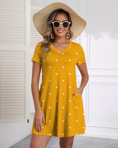 Image of COSSEN Women's Casual T Shirt Dress V-Neck Short Sleeves Swing Dresses Birthday Party Summer Travel Beach with Pocket