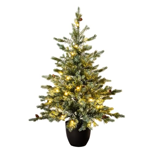 Christmas Tree World | 3ft Artificial Pre-lit Cairngorm Pine | Natural and Realistic Look with Bushy and Luxury Quality PE Tips | Easy to Assemble and Take Down | 73cm Diameter | Potted | Outdoor