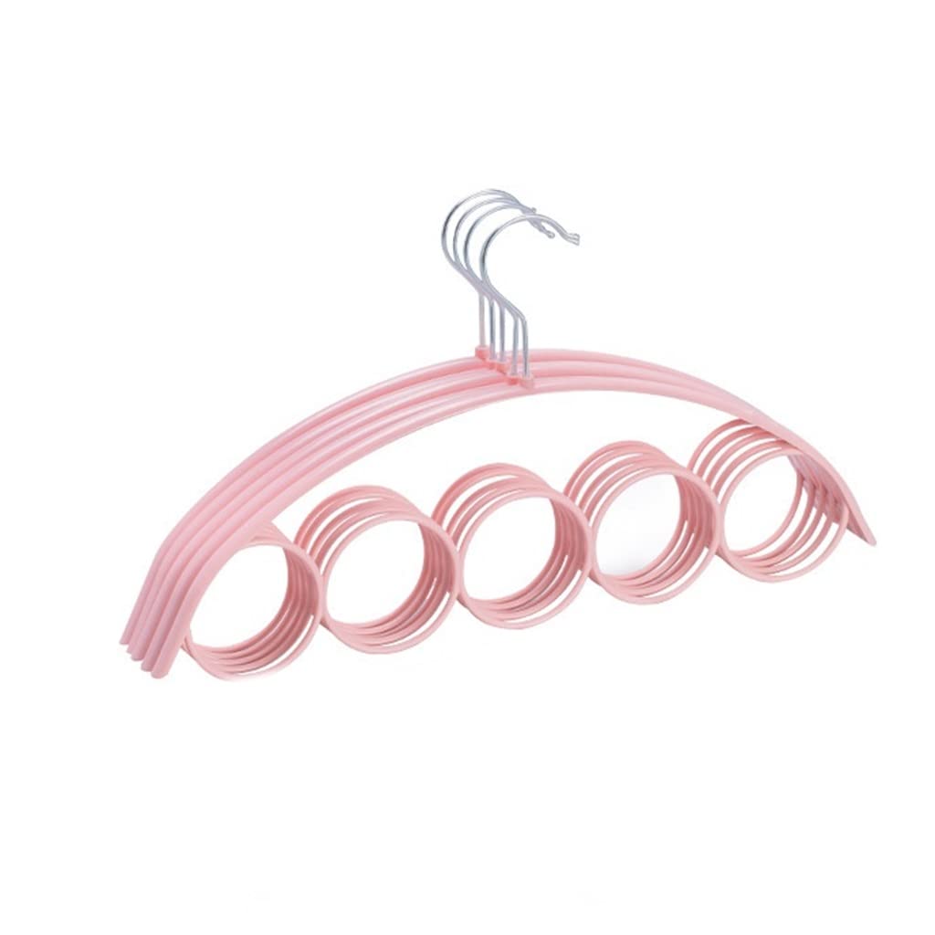 Cintre porte-foulard 5 anneaux rose pour rangement écharpes