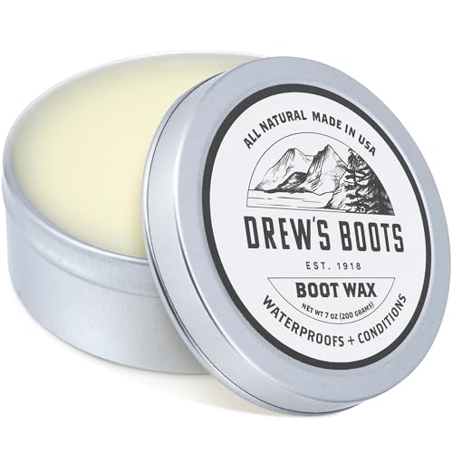 Drew's Boots USA Made Boot Wax 7oz Leather Conditioner - All-Natural Leather Balm to Waterproof, Seal, Condition, Polish, Preserve Boots - Premium Boot Care Solution for Long-Lasting Protection