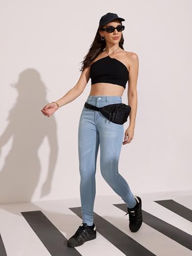 Image of Dolce Crudo Women's Skinny High Rise Bleached Cropped Stretchable Denim Jeans