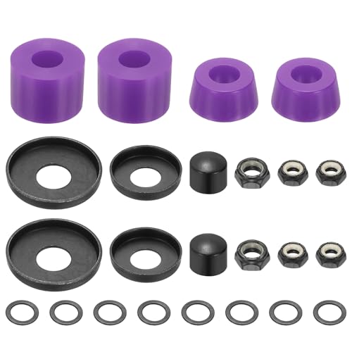 YELARXI Skateboard Bushings, Skateboard Truck Rebuild Long-Board Kit Bushings Washers Pivot Cups-Fitting for (Outdoor Skateboard Parts) 92A & PU & Purple