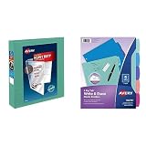 Avery Heavy-Duty 3 Ring Binder, 1.5 Inch Slant Rings, Mint View Binder (79271) & Durable Plastic 5-Tab Write & Erase Big Tab Dividers for 3 Ring Binders, Pastel Brights (16270)