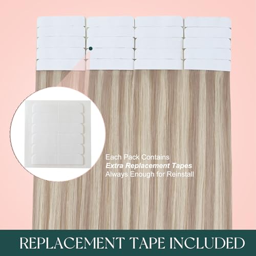 Image of Easyouth Tape in Extensions Highlight Tape in Extensions Real Human Hair Ash Blonde Highlight Bleach Blonde Human Hair Tapes in Extension for Long 50g 20pcs 24 Inch