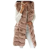 YEBIRAL Damen Winter Warm Faux Pelz Weste Ärmellose Fellweste Lange Jacke Vest Mantel Große Größen Pelzweste Pelzjacke Pelzmantel(S,Khaki)