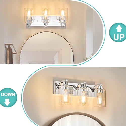 Image of 3-Light Bathroom Light Fixtures Modern Chrome Vanity Lights
