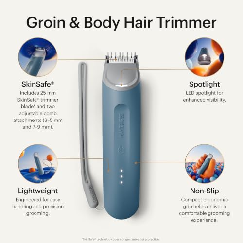 Image of MANSCAPED The Lawn Mower Go Groin & Body Hair Trimmer | Waterproof shaver for men, bikini, SkinSafe blade, USB-C charging, textured grip, up to 60-min runtime, two comb attachments