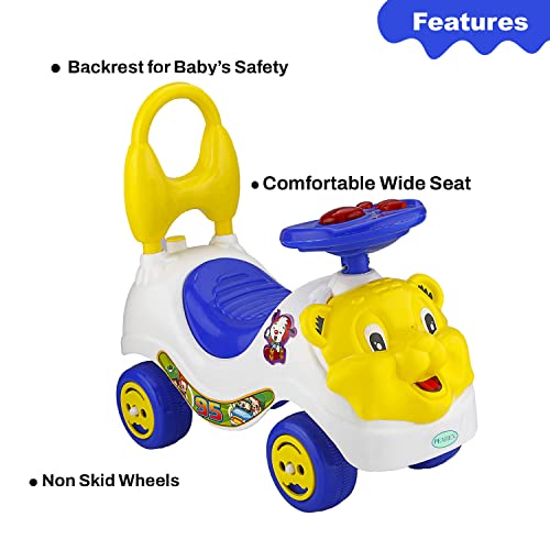 Image of Baby Car Ride On Push Car with Music and Back Rest for Baby (Lion Rider (White))
