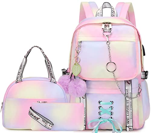 Spotted Tiger School Backpack for Girls Backpack with Lunch Box Aesthetic Backpacks for Teen Girl Backpacks School Bag Bookbag (Pink)