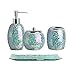 Whole Housewares 4-Pieces Bathroom Accessory Set Bright-Colored Mosaic Glass Bath Ensemble-Lotion Dispenser/Toothbrush Holder/Cotton Jar/Vanity Tray (Green)