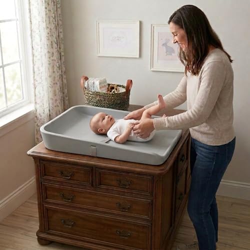 Baby Works - Deluxe Foam Diaper Changing Pad – Waterproof, Easy to Clean, Soft & Supportive, Safety Strap, Non-Skid Base, Portable for Newborns, Infants & Toddlers – Grey, 27" x 16.5" x 3.25" by Baby Works - Image 3