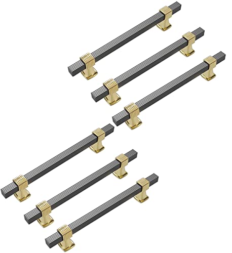 MARGUERASW 6 Stück Möbelgriffe Küche Schwarz Möbelgriff Küchengriff Küchenschrankgriff Schrankgriff Küchengriff Schublade Stichmaß (160 mm, Grau + Gold) Cover