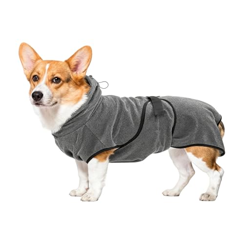 Peignoir pour chien M pour longueur de dos 55 cm - En microfibre - Absorbant - Séchage rapide - Avec bretelles réglables - Gris