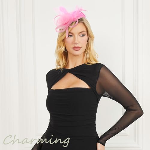 Image of DRESHOW Fascinators Hats for Women Tea Party Fascinator Hats Vintage 50s Headwear Cocktail Wedding Church Derby Hat