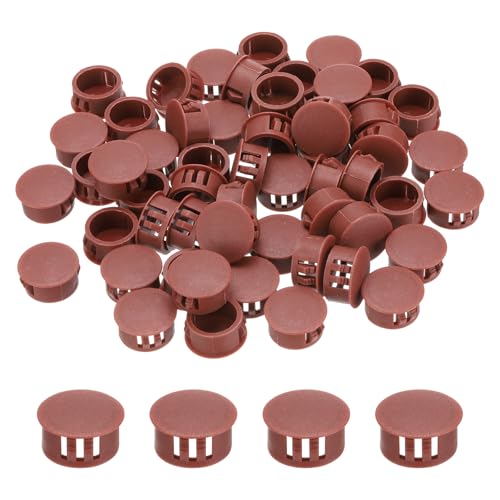 Image of MECCANIXITY 64PCS 19mm(3 /4 inch) Red Brown Plastic Hole Plugs, Flush Type Panel Hole Plugs Insert End Caps for Locking Hole Tubes Furniture Cabinet