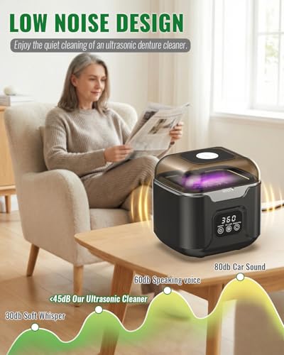 Image of Ultrasonic Retainer Cleaner Machine, 240ml Tank, 48kHz Ultrasonic Cleaning | 3 /6 /10 Minute Timers, Plug-In Power, Digital Control Panel, Use with Water Only, For Retainers Dentures Aligners Mouth Guards