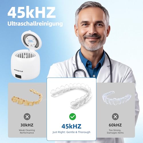 Image of Dental Ultrasonic Retainer Cleaner Machine - 45kHz Separable Dental Cleaning Pod with Digital Timer & 200ML Tank - Professional Device for Dentures, Aligners, Mouth Guards, Braces, Jewelry
