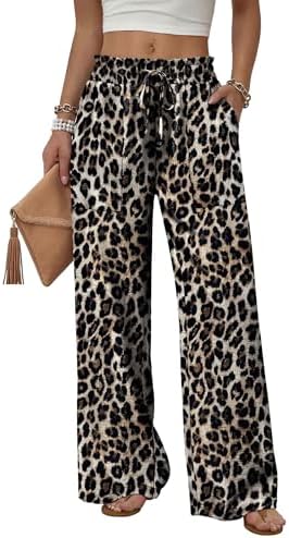 WIHOLL Women's Wide Leg Pants with Pockets Drawstring Loose Trous...