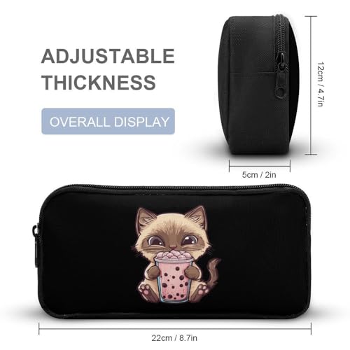 Siamese Cat Loves Drinking Bobo Tea Funny Backpack Set Lunch Bag Pencil Case Makeup Bag 3 in 1 for Men Women Travel4