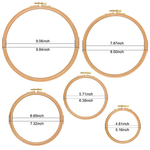 Beech Wood Embroidery Hoop Sets, 5Inch To 9Inch Round Cross Stitch Hoops For Art Craft Sewing And Hanging #TOP2