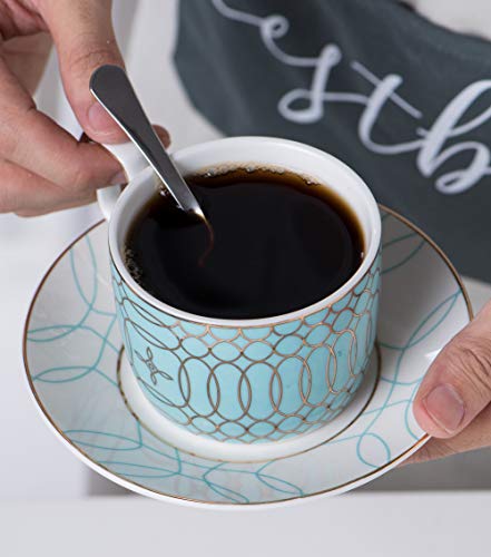 Jusalpha Porcelain Tea Set-Service Of 4- Modern Elegant Mint Green Tea Cup And Saucer Set-Coffee Cup Set With Saucer And Spoon,Tcs15 (4) (Blue) #TOP4