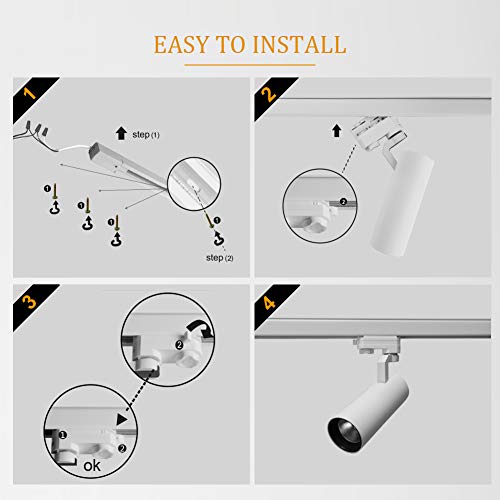 Upo Track Lighting Kit 5-Led Light With Super Bright 1500 Lumens Adjustable Track Head Easy Installation, Led Bulbs Included, White #TOP3