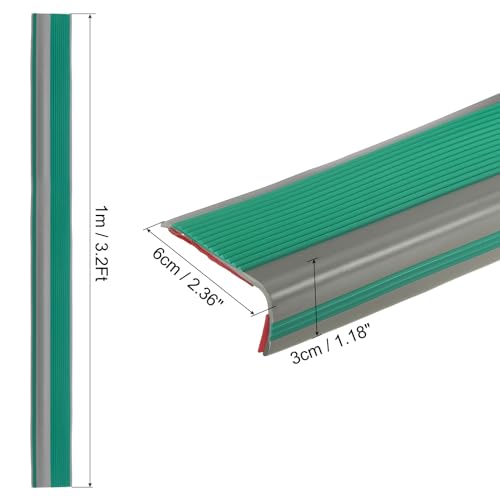 QUARKZMAN 3.2Ft Treppenkantenprofil, 3mm PVC Selbstklebender Treppenkanten-Schutz L-Form Treppenabschluss Treppenstufenkantenverkleidung für den Außen- und Innenbereich, Dunkelgrün/Grau.