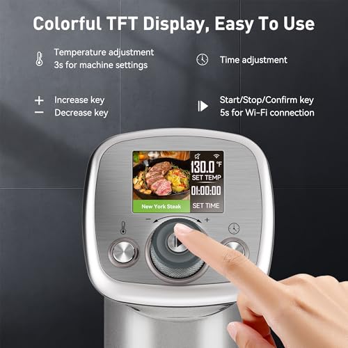 KitchenBoss WiFi Sous Vide 1100W: Ultra-quiet Sous-vide Cooker Built-in LCD Recipes IPX7 Waterproof, Magnetic Knob Immersion Circulator Accurate Temperature APP Control (silver) by KitchenBoss - Image 2