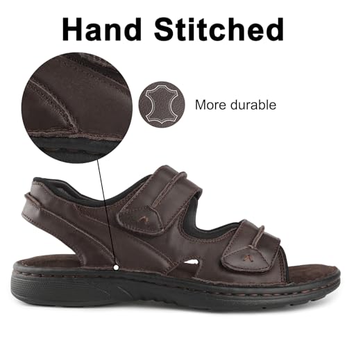 riemot Men's Sandals Leather Casual Open Toe Beach Sandal Summer Outdoor Walking Hiking Fisherman Sandals with Adjustable Strap4
