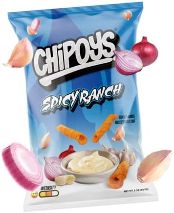 Chipoys Spicy Ranch Tortilla Chips, Crunchy Snacks, Gluten-Free, Protein Chip, 2 oz Bags, Pack of 10