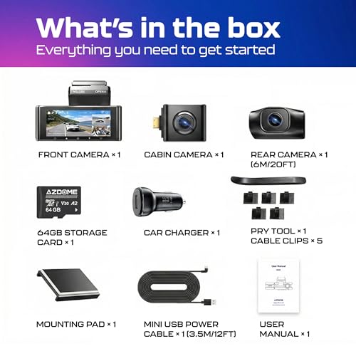 AZDOME M550 3 Channel Dash Cam, 4K+2.5K Dual Dash Camera for Cars Built-in WiFi GPS, 1440P+1080P+1440P Front and Rear Inside, 64GB Card Included, 3.19" IPS Screen, WDR, IR Night Vision, Parking Mode by AZDOME - Image 9