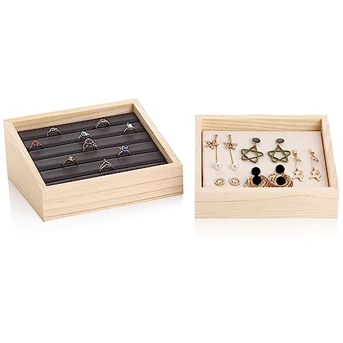Xwwdp Fashion Bamboo Velvet Jewelry Display Tray Ring Box Earring Necklace Bracelet Pendant Jewelry Storage (Color : D, Size : 8 * 15 * 18Cm) #TOP1