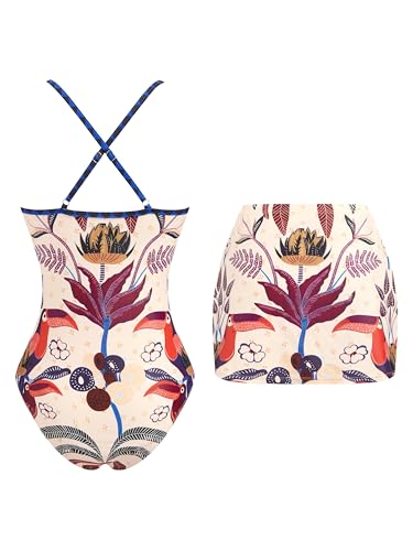 Image of ZAFUL Women's One Piece Swimsuit with Skirt V Neck Colorblock Bathing Suit | Front Cut Out Swimsuit Criss Cross One Piece Bathing Suit